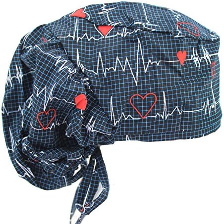 Büyük Saç Kabarık Lacivert Fırçalama Kap Hemşire Doktor Kalp Yendi EKG Şapka