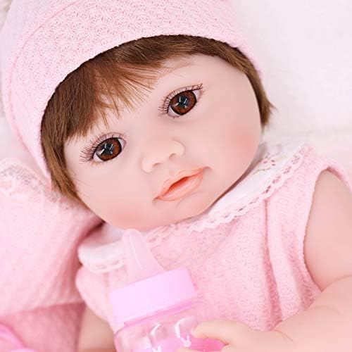 WAWA-HAOKEAI 16 inç Reborn Bebek Tam Silikon Vinil ve El Yapımı Saç Yumuşak Battaniye ile Set Biberon Manyetik Ağız Emzik (Pembe)
