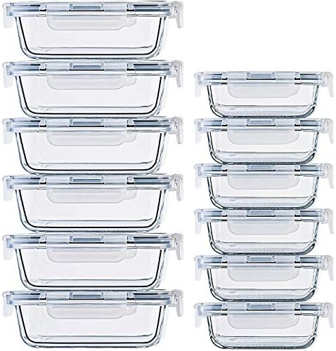 24 Adet Cam Gıda Saklama Kapları Hava Geçirmez Kapaklar Mikrodalga / Fırın / Dondurucu ve Bulaşık Makinesinde Yıkanabilir, Küçük