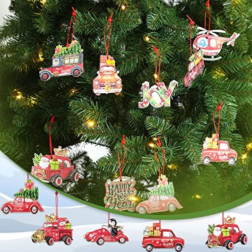 15 Parça Kamyon Noel Süsler Noel Ağacı Kırmızı Kamyon Dekorları Ahşap Çiftlik Asılı Süslemeleri Araba Süsler Noel Ağacı için