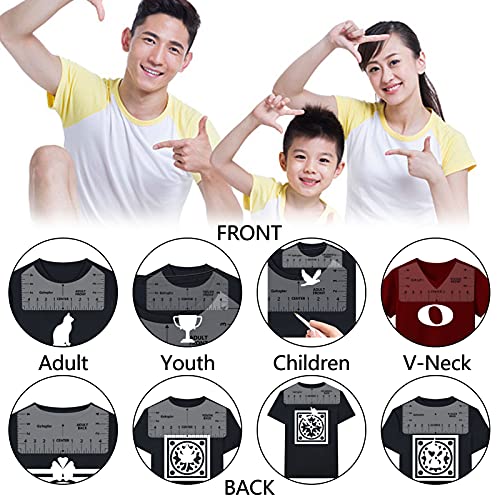 Jıfu T-Shirt Hizalama Cetvel Kılavuzu Aracı 8 Paket T-Shirt Cetveller Şeffaf V-NeckRound T Cetvel Yetişkinler için Gençlik Yürüyor