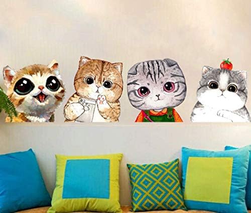 Çıkarılabilir duvar çıkartmaları, 4 Güzel Kediler, Karikatür Kedi Duvar Sticker Dekor, aile Çıkartmaları DIY Çocuk Yatak Odası