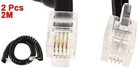 EuısdanAA 2 Adet 2 M RJ9 4P4C Coiled Sıkı Telefon Ahizeleri Kablo Hattı Siyah (2 piezas 2 M RJ9 4P4C en espiral elásticos auriculares