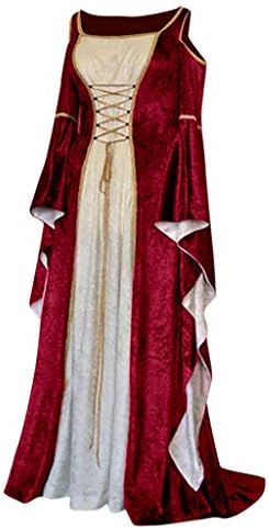 Kadın Rönesans Elbise Köylü Balo Cadılar Bayramı viktorya dönemi tarzı elbise Alevlendi Kollu Dantel Up Gotik Kostüm Elbise