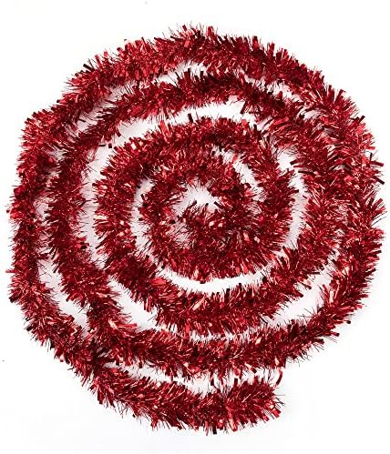 SANNO 32.8 ft Noel Tinsel Çelenk Ağacı Süsleme Parlak Çelenk Metalik Kırmızı Tinsel Kalın ve Tam Sparkly Tinsel Klasik Süsler