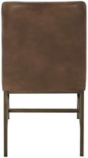 Marka-Perçin Vermont Modern Suni Deri Elmas Aksan Yemek Sandalyesi, 20 W, 2'li Set, Kahverengi