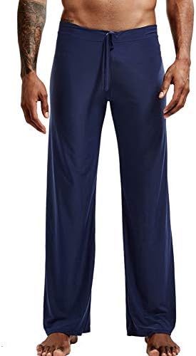 K-Men erkek buz ipek uzun Yoga pantolon alçak elastik ipli uyku alt