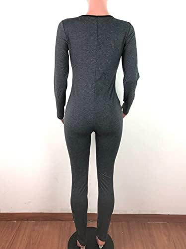 Glamaker kadın Tek Parça Zip Up Bodycon Tulum Seksi Uzun Kollu Balıkçı Yaka Onesies Tulum Playsuit Clubwear