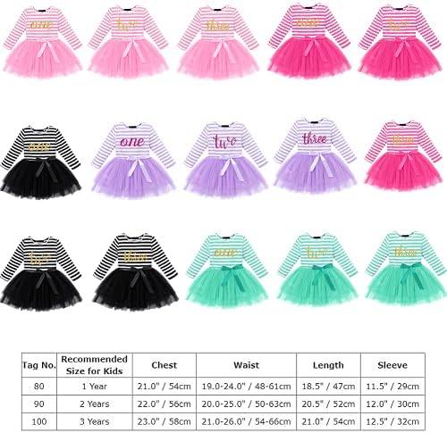 ODASDO Bebek Kız 1st 2nd 3rd Doğum Günü Çizgili Uzun Kollu Tutu Tül Prenses Elbise Parti Kek Smash Kıyafet Giyim