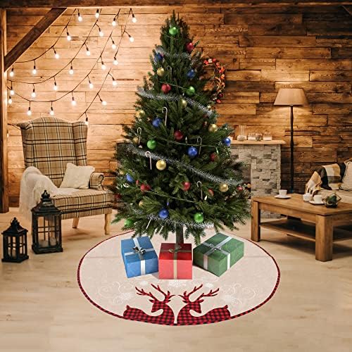BEBEKULA 48 inç Çuval Bezi Noel Ağacı Etek, Kırmızı ve Siyah Ekose Ren Geyiği Ekstra Büyük Ağaç Etekler, noel Ağacı Etek Noel