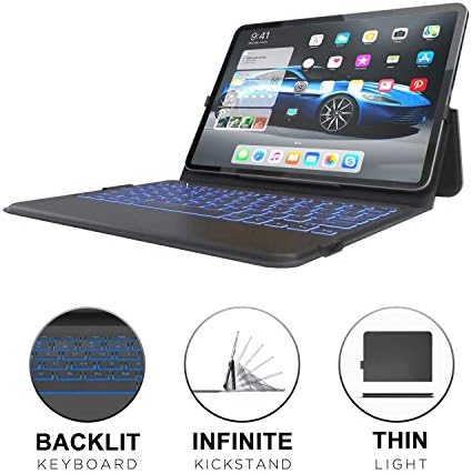 iPad Pro 11 Klavye Kılıfı (2018) - İnce ve Hafif-Arkadan Aydınlatmalı 7 Renk-Sonsuz Menteşe-Otomatik Uyku / Uyandırma - Klavyeli