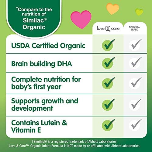 Demir, Organik Maddeler Artı DHA, Lutein ve E Vitamini içeren Love & Care Organik Bebek Formülü Tozu, 23.2 Ons