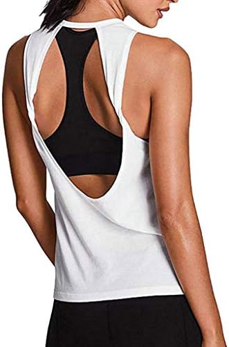 KASAAS Yoga Tankı Üstleri Kadınlar ıçin Katı Aç Backless Crewneck Spor Egzersiz Kas Gömlek Yelek Tunik Bluz (X-Large,Beyaz)