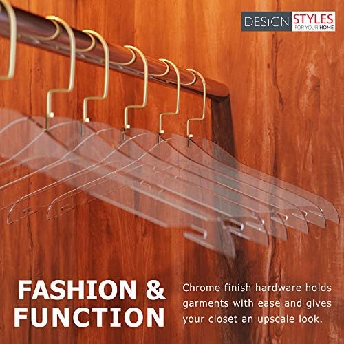 Designstyles Şeffaf Akrilik Elbise Askıları - 10 Paket Altın Krom Kaplamalı Çelik Kancalı Şık ve Ağır Hizmet Tipi Klozet Organizatörü-Takım