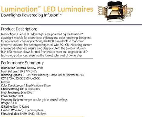 GE 95379 Aydınlatma LED Armatür Mimari Downlight 6 inç Kare 2000 Lümen 3000 K Kısılabilir Komple Gömme Aydınlatma Kiti