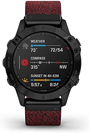 Garmin Fenix 6 GPS Smartwatch (47mm, Safir, Heathered Kırmızı Naylon Bantlı Siyah DLC) Temizleme Kiti + USB Adaptörü + Daha Fazlası