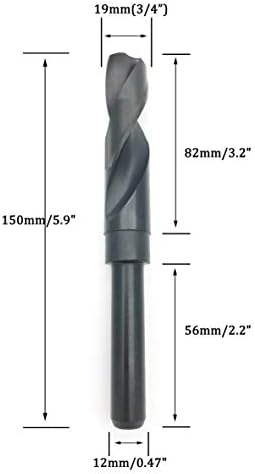 3/4 HSS Matkap Ucu, ½ Azaltılmış Shank Yüksek Hız Çelik Büküm Matkap Ucu, 19mm Kesme Dia 12mm Shank 150mm Uzunluk
