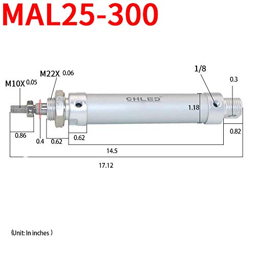 Benlıudh 25mm Çap 300mm İnme Hava Silindir Çift Eylem Tek Rod ile Ben Konnektör ve 3 Adet 6mm Uydurma (MAL25X300)