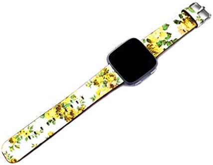 NİCKSTON Çiçek FL-1 Sarı Güller Band Fitbit Versa 3 ve Sense Smartwatch ile Uyumlu Zarif Yumuşak Deri Kayış Bilezik (4 . Gül