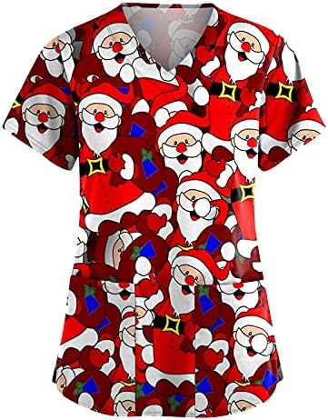 Wirziis Noel Gömlek Kadınlar ıçin Kısa Kollu Trendy Komik Noel Baba Grafik Tee Crewneck Tişörtü Üniforma