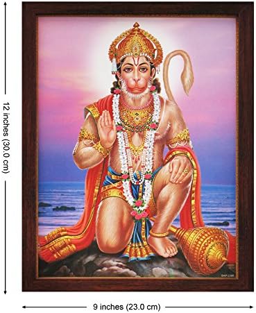Hanuman Nehrin Sonunda Oturuyor ve Nimetler Veriyor, İbadet Amaçlı Çerçeveli Kutsal bir Hindu Dini Poster Resmi