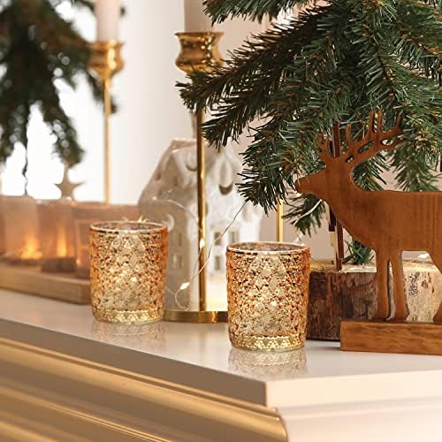 SHMILMH Altın Adak Mumluklar, Noel Cıva Cam Tealight Mumluk Masa Centerpiece Düğün Dekorasyon için, 12 Set