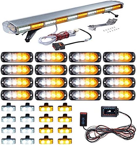 47 inç (mber Beyaz 88 LED Acil Uyarı Beacon Strobe ışık Bar + 16 adet Ultra Ince 4-LED + 8x Sarı 8x Beyaz 2-LED Grille Flaş Lambaları