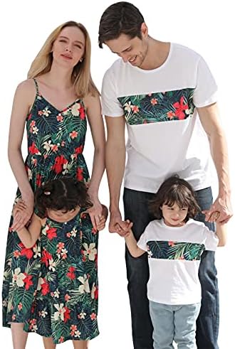 Aile Eşleştirme Kıyafetler Çiçek Anne ve Bana Elbiseler Bebek Kız Çiçek Romper Baba ve Oğul Eşleştirme Gömlek