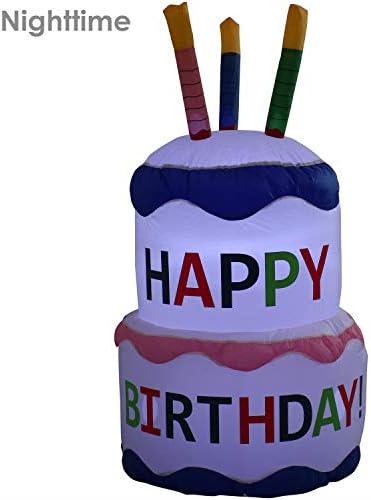 Sunnydaze Büyük Şişme Açık Dekorasyon-mutlu doğum günü pastası-4-ayak Parti Kutlama darbe-Up Yard ve Bahçe Dekor ile Fan Blower