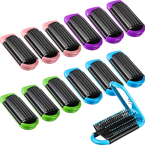 12 Parça Katlanır Cep Saç Fırçası Mini Saç Tarak Kompakt Renkli Taşınabilir Katlanır Saç Fırçası Kare Masaj Tarak Seyahat Saç