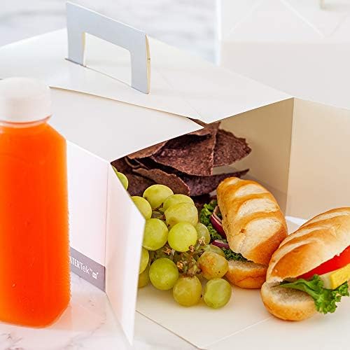 Bio Tek 9 x 7 x 4 İnç Tek Kullanımlık Öğle Yemeği Kutuları, 100 Derin Gıda Kutusu - Kulplu, Yağa Dayanıklı, Kraft ve Siyah Kağıtlı