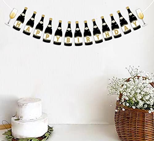 Şampanya Şişesi Mutlu Yıllar Çelenk, 21., 30., 40., 60. Kiraz kuşu Flama, Şerefe Doğum Günü Şampanya Afiş