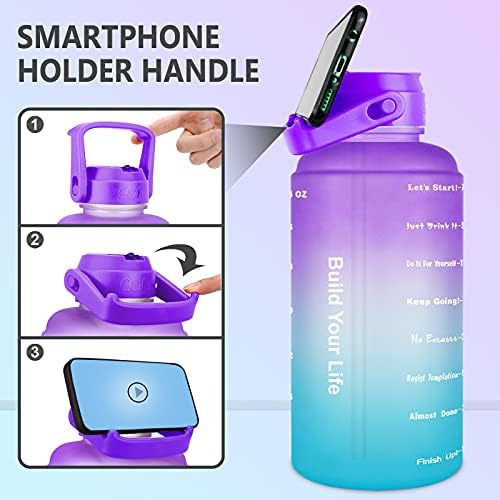 BuildLife Yarım Galon Su Şişesi-BPA Ücretsiz Sızdırmaz su sürahisi Degrade Motivasyon Zaman İşaretleyici ile Saman ve telefon
