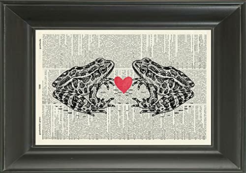 Kurbağa Sanat Baskısı – Aşık Kurbağalar Sanat Baskısı-Vintage Sanat-Kurbağa İllüstrasyonu-Kır Evi Sanat Eseri-Kurbağa Severler