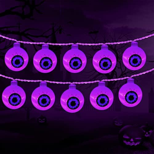 Parti Veranda İç ve dış mekan Kullanımı için Halloween Süslemeleri Işıklar,Mor 30LEDs Göz Cadılar Bayramı Işık, akülü Ürkütücü