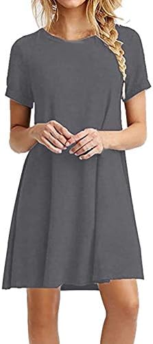 WOYAOFA kadın yaz düz renk Crewneck kısa kollu rahat salıncak gevşek Tunik T-Shirt bir çizgi elbise