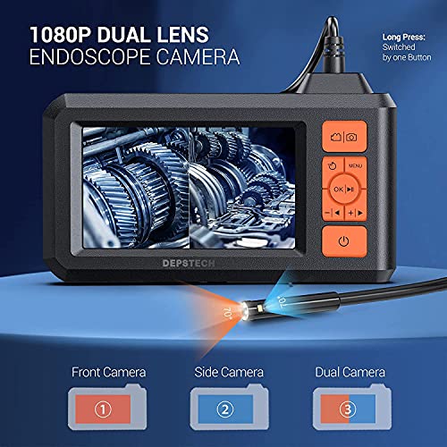DEPSTECH Çift Lensli Endüstriyel Endoskop, 7.9 mm IP67 Su Geçirmez Lensli 1080P Dijital Borescope Muayene Kamerası, Kanalizasyon