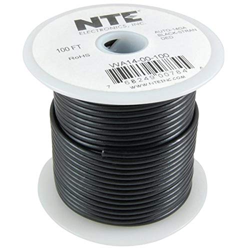 NTE Electronics WA16-00-30 Bağlantı Kablosu, Otomotiv, Tip 16 Gauge, Telli, 30 ' Uzunluk, Siyah