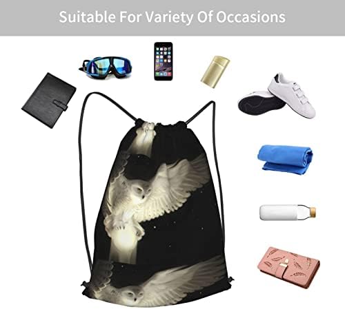 İpli sırt çantası beyaz baykuş dize çanta Sackpack Cinch çuval spor çanta spor salonu alışveriş Yoga için