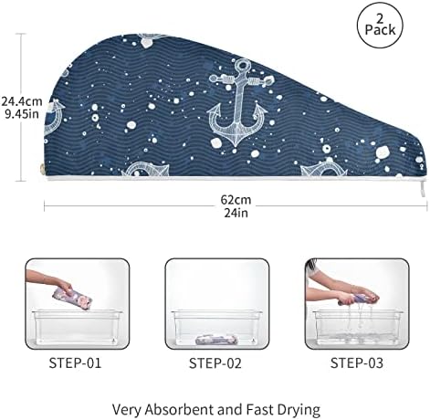 UMİRİKO 2 Paket Saç Kurutma Havlu Gemi Mızrak Mikrofiber Saç Havlu ile Düğme, Kuru Saç Şapka, banyo saç bonesi, Kadınlar için