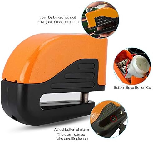 Alarm Disk Fren Kilidi, Hırsızlık Önleme Güvenliği için Bisiklet için Alarm Sistemi ile Dayanıklı Fren Kilidi (turuncu)