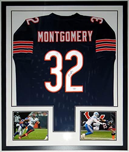 David Montgomery İmzalı Otantik NFL Chicago Bears Forması-JSA COA Kimliği Doğrulandı-Profesyonel Çerçeveli ve Fotoğraf 34x42