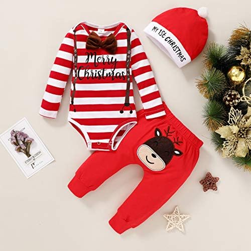 Şükran / Noel Kıyafetler Bebek Bebek Erkek Noel Şerit Tulum + Türkiye / Geyik Pantolon Seti Bodysuit Güz Giyim