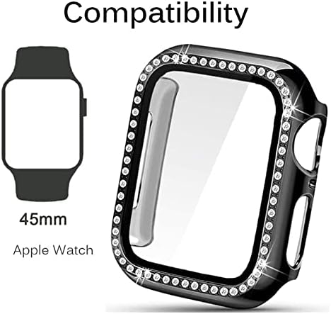 Apple Watch 45mm Serisi 7 için Ekran Koruyucu ile Bling Elmas Kılıf Kapak, All-Around Ultra-İnce Tampon Tam Kapak iWatch 45mm