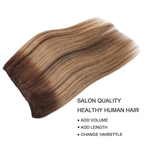 VİİYEESS Saç Halo Uzantıları Kadınlar İçin Gerçek Saç Ombre Koyu Kahverengi Vurgulamak Çilek Sarışın 16 İnç 80g insan saçı postiş