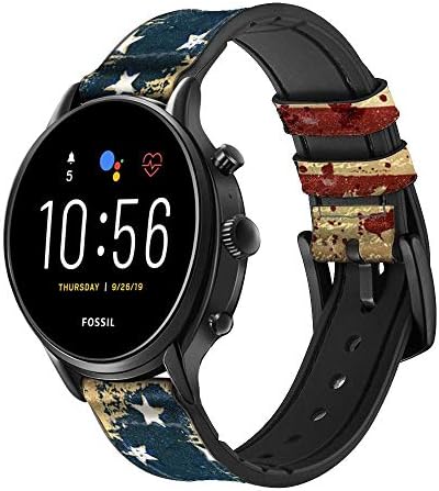 CA0276 Eski Amerikan Bayrağı Deri ve Silikon akıllı saat Band Kayışı Fosil Erkek Gen 5E 5 4 Spor, hibrid Smartwatch İK Neutra,