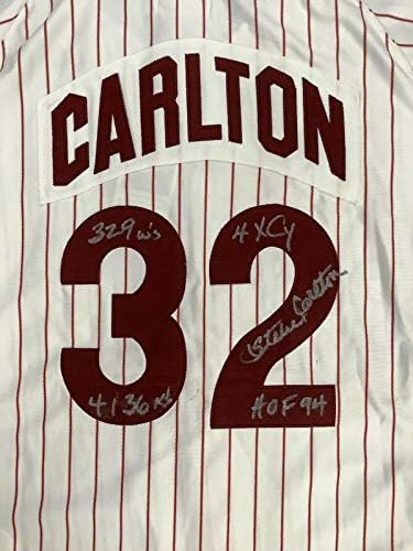 Steve Carlton İmzalı Jersey Beyzbol İmzası 32 Phillies Cy HOF 94 JSA istatistikleri - İmzalı MLB Formaları