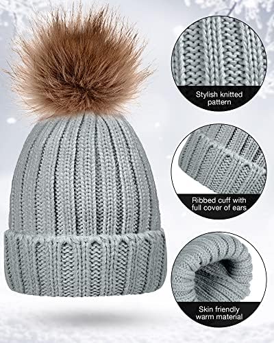 4 Adet Kadın Kış Örme Bere Şapka Eldiven Set Kafatası Kap Dokunmatik Eldiven