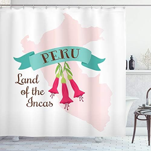 Lunarable Peru Duş Perdesi, inkalar Ülkesi Perulu Ülke Haritası Coğrafya Projeleri Desen, Bez Kumaş Hooks ile Banyo Dekor Set,