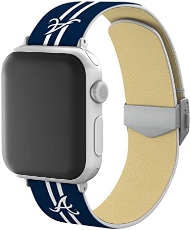 Oyun Zamanı Atlanta Braves Tam Baskı saat kayışı Kazınmış Toka ile Apple Watch ile uyumlu (38/40 / 41mm-Long-Stripes)